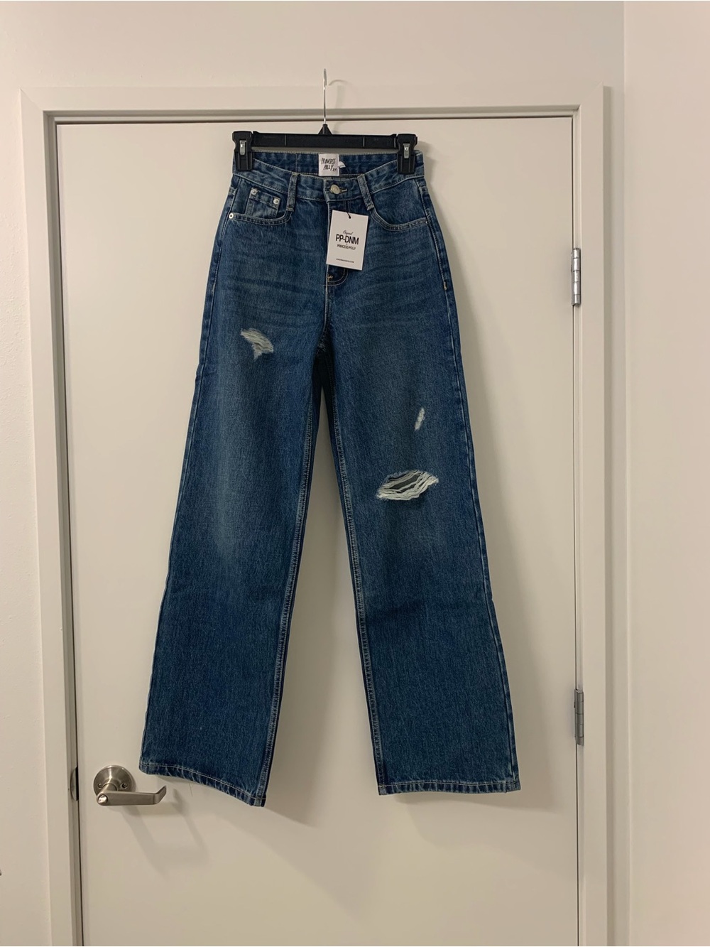 Princess Polly Wide-Leg Distressed Women's Jeans — Dark Blue size 0